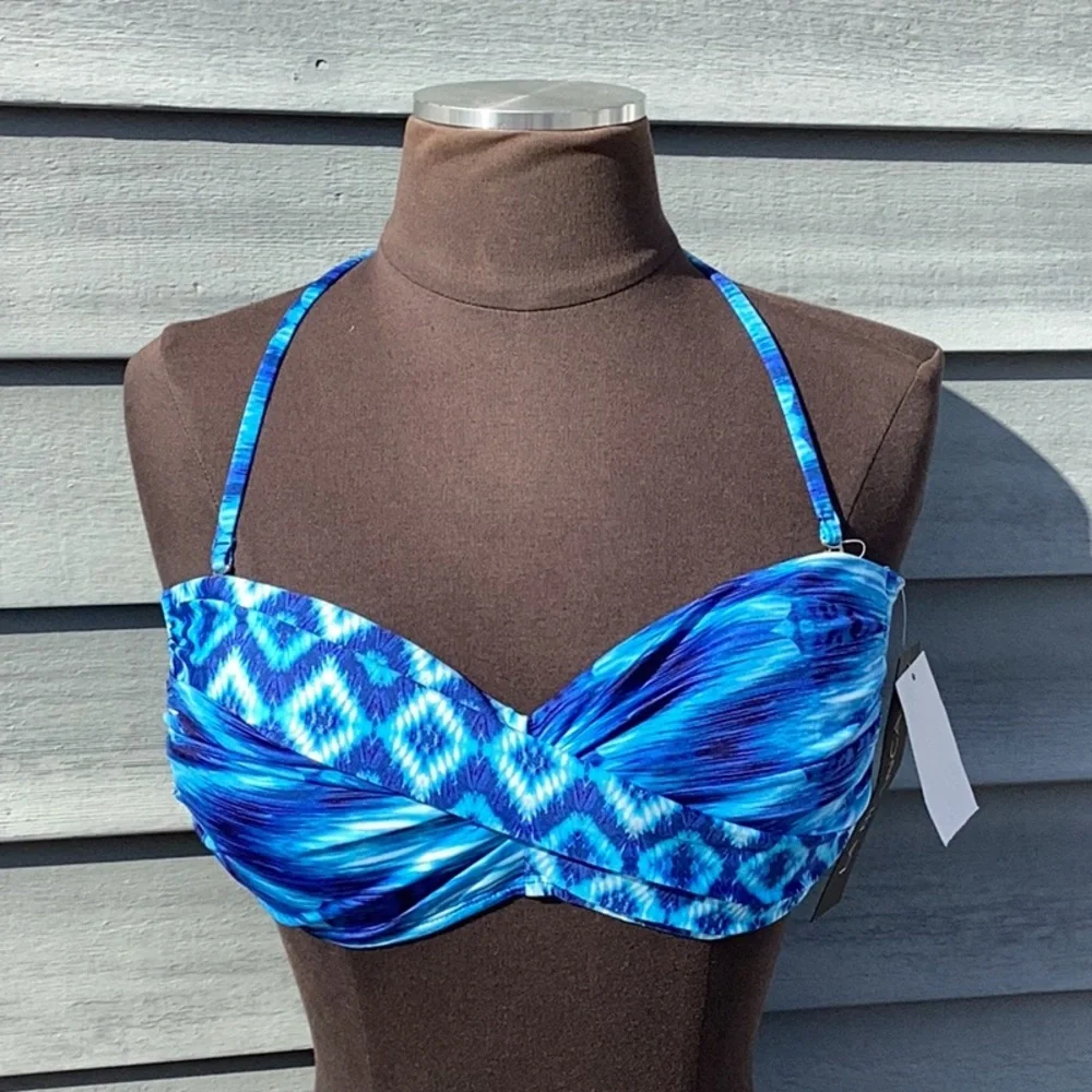 NWT La Blanca Bandeau Twist Blue Bikini Top Size 10 - Picture 1 of 6